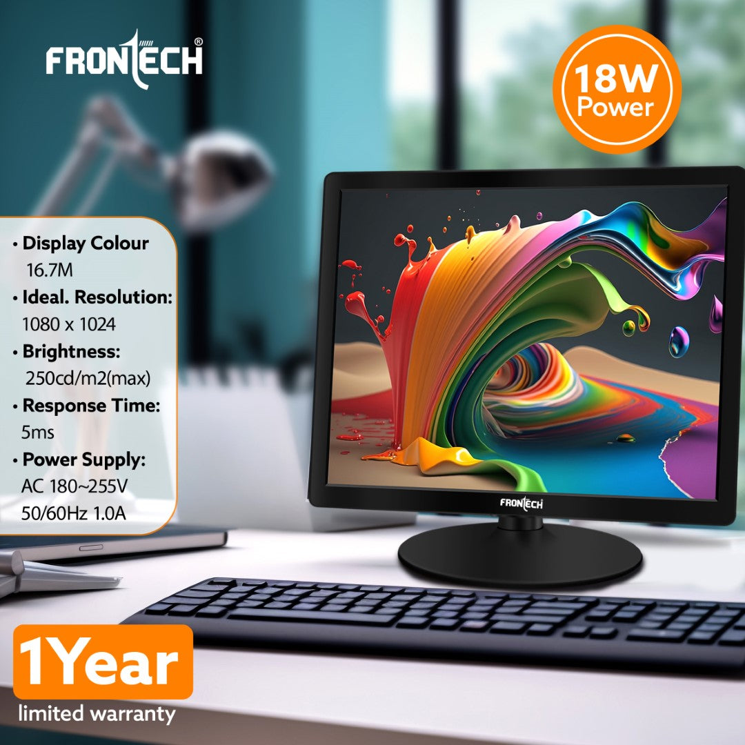 Frontech 17'' HD LED Monitor | 60Hz, 1028x1024 | Slim & Stylish (MON-0065) Frontech 17'' HD LED Monitor | 60Hz, 1028x1024 | Slim & Stylish (MON-0065)